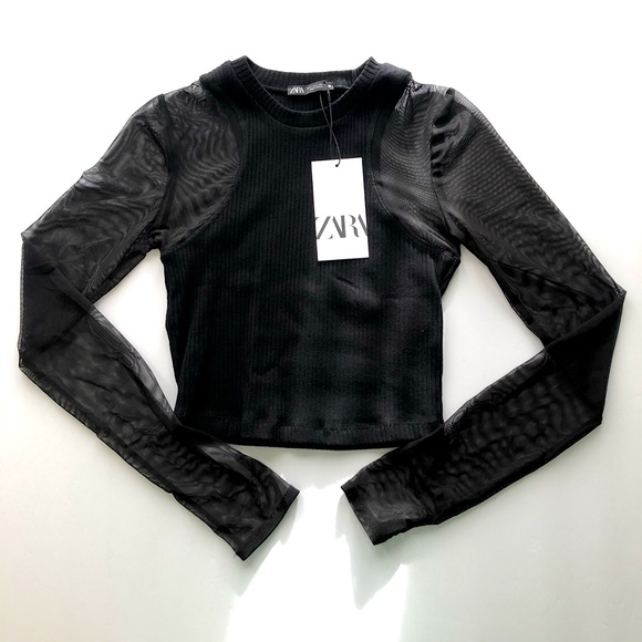 CUTE ZARA TULLE RIBBED TOP - Picture 3 of 6